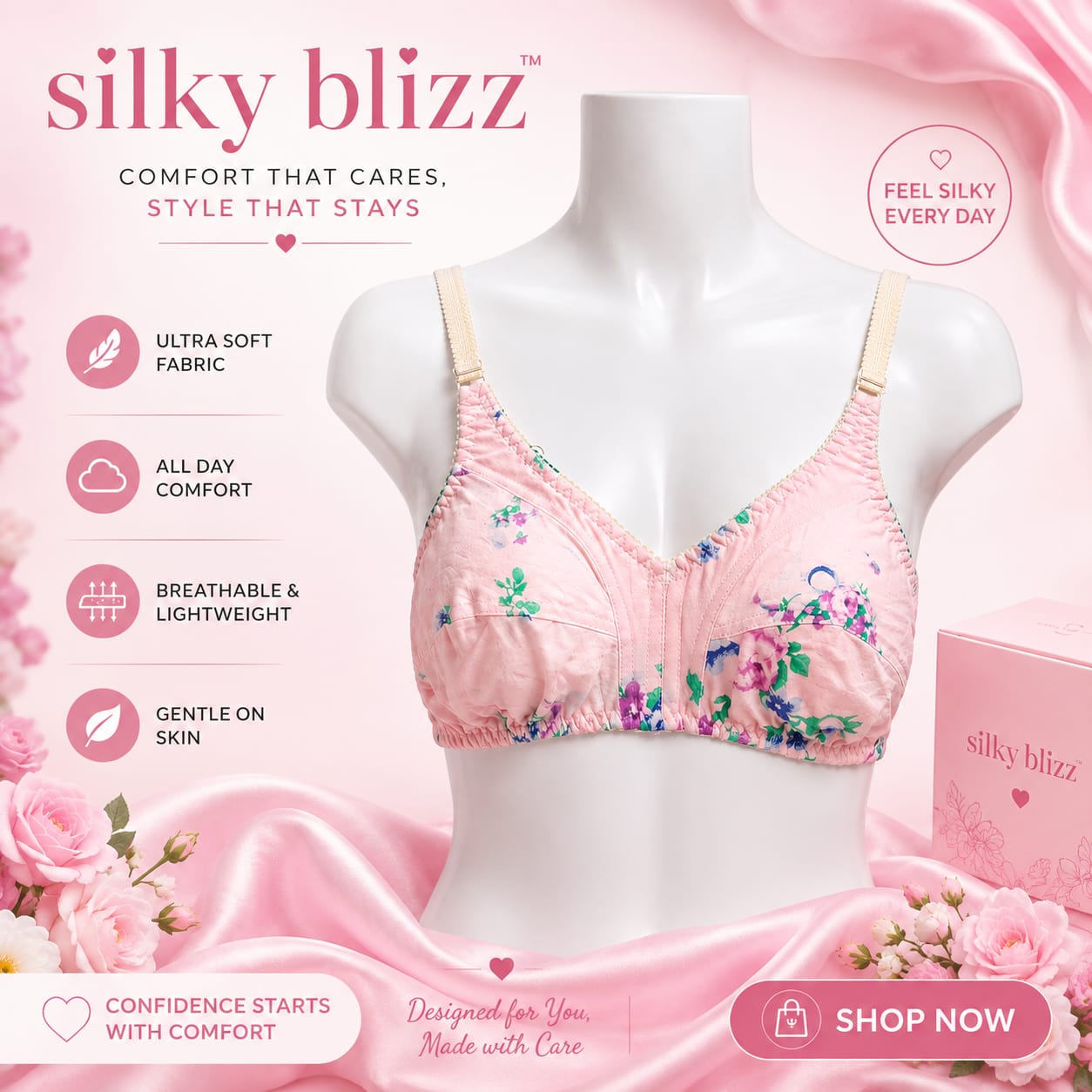 Floral Cotton Non-Padded Bra – Soft, Breathable & Everyday Comfort
