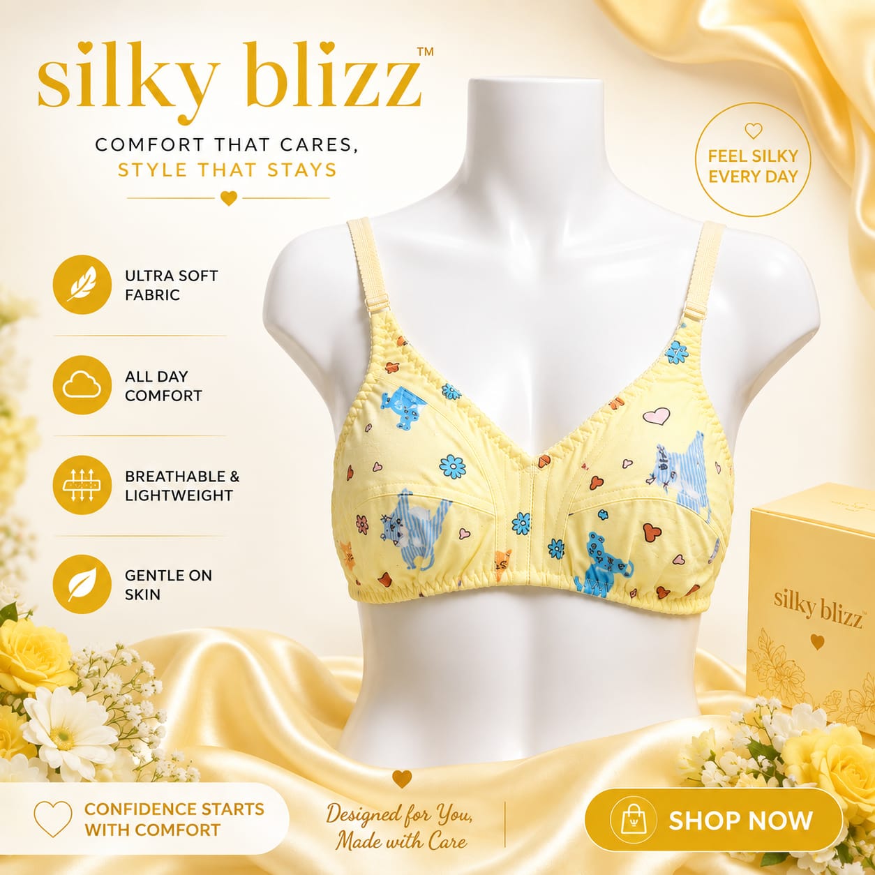 Floral Cotton Non-Padded Bra – Soft, Breathable & Everyday Comfort