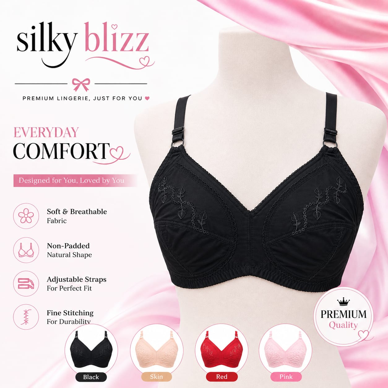 Premium Non-Padded Cotton Bra – Soft, Comfortable & Breathable